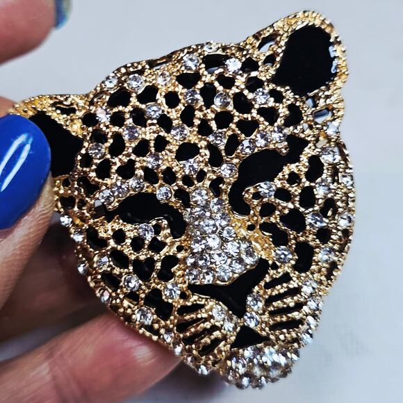 Crystal Tiger Head New! Gold/black rhinestones Brouch. Bling.‎ Mob wife. … - Picture 11 of 13